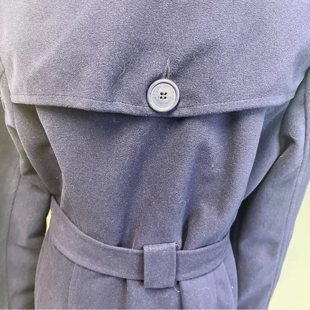 JOUJOU Double Breasted Navy Blue Belted Wool Trench Coat with Lining Size Large - Picture 11 of 16